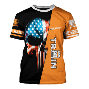 Railspirit Personalized BNSF Railway T-Shirt Train Skull American Flag Shirt All Over Print