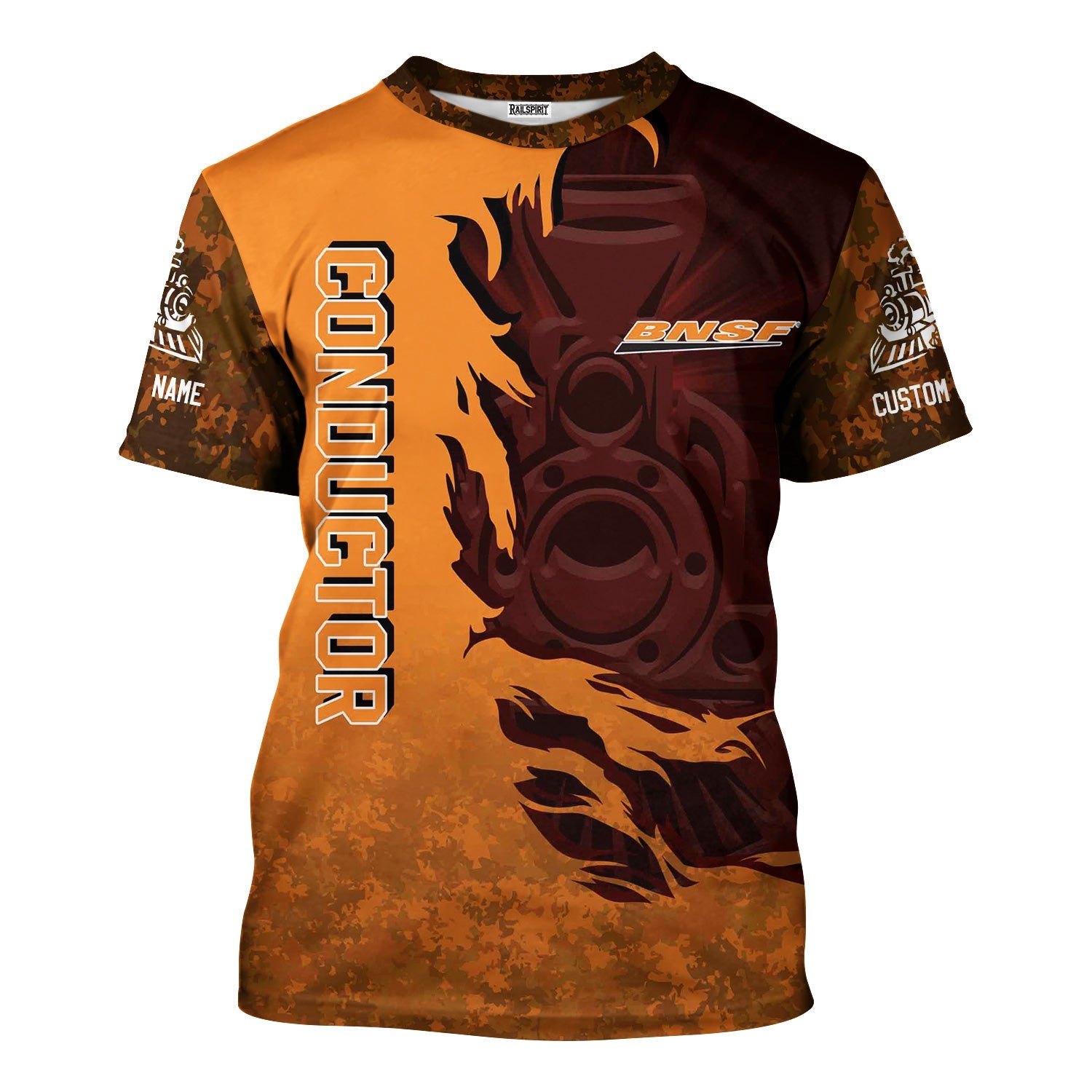 Railspirit Personalized BNSF Railway T-Shirt Blazing Style with Custom Position Train Shirt