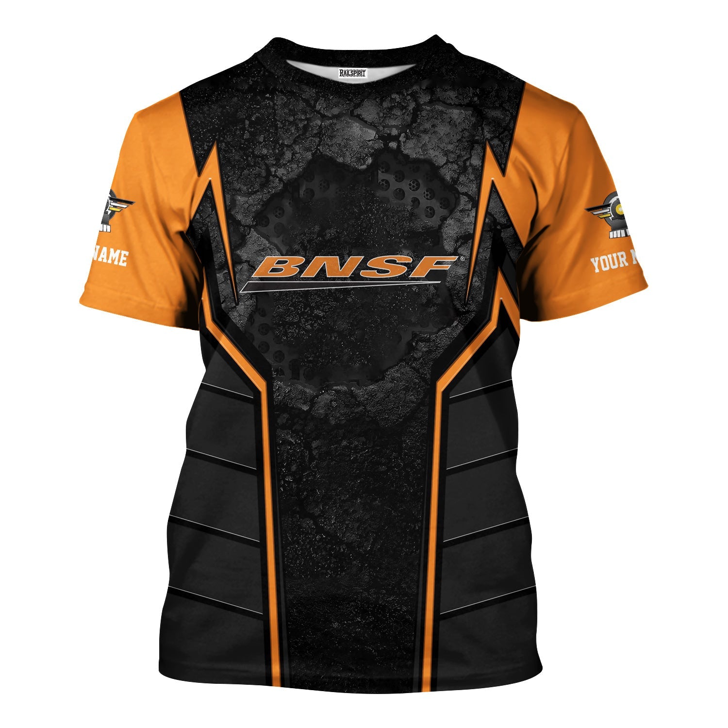 Railspirit Personalized BNSF Railway T-Shirt Cracked Metal Design Train Shirt for Rail Enthusiasts