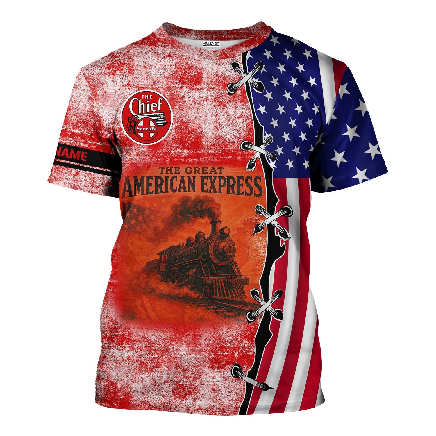 Railspirit Personalized The Chief Santa Fe Railroad T-Shirt Retro American Express Train With USA Flag Shirt