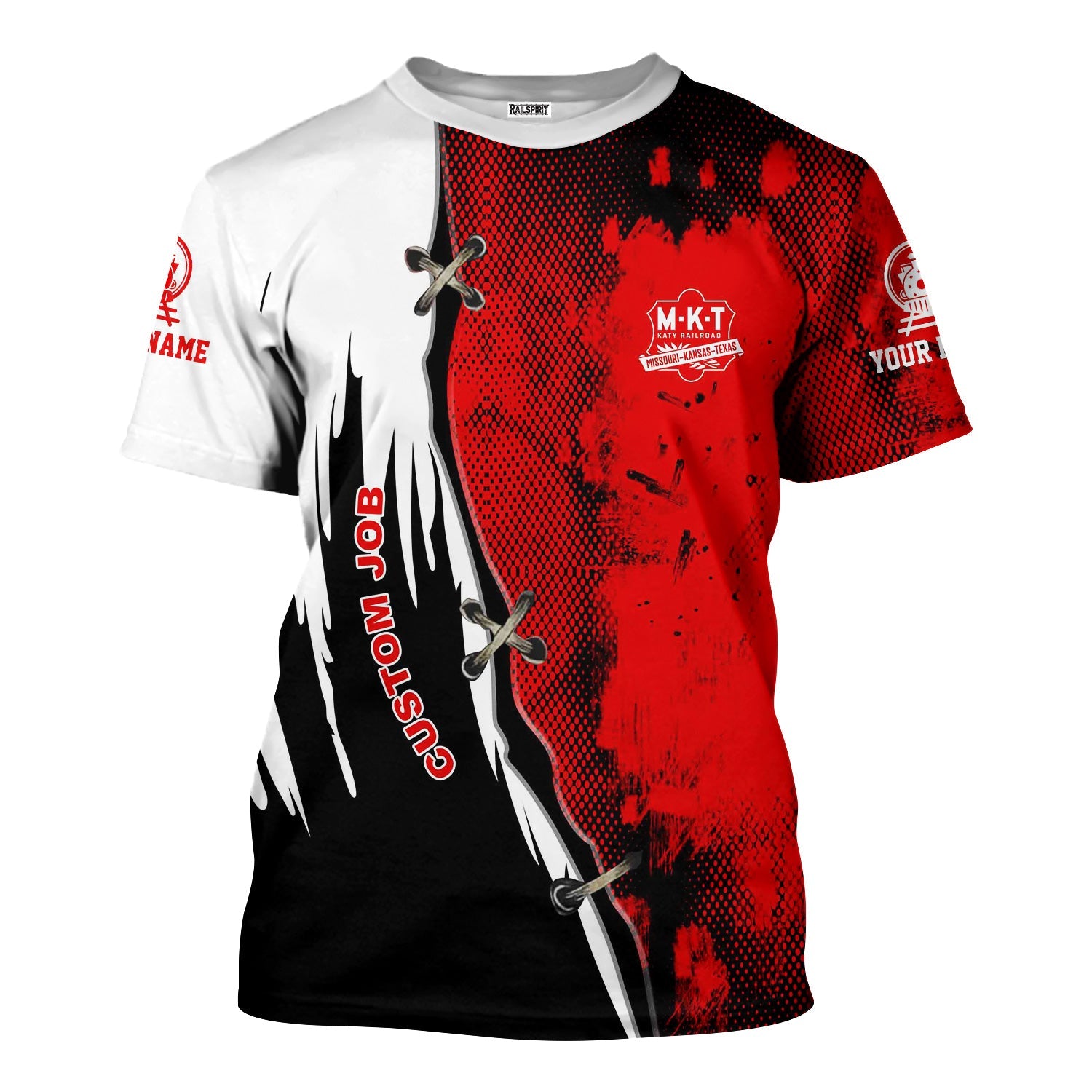 Railspirit Personalized Katy Railroad T-Shirt Retro Stitches Design with Custom Position Train Shirt