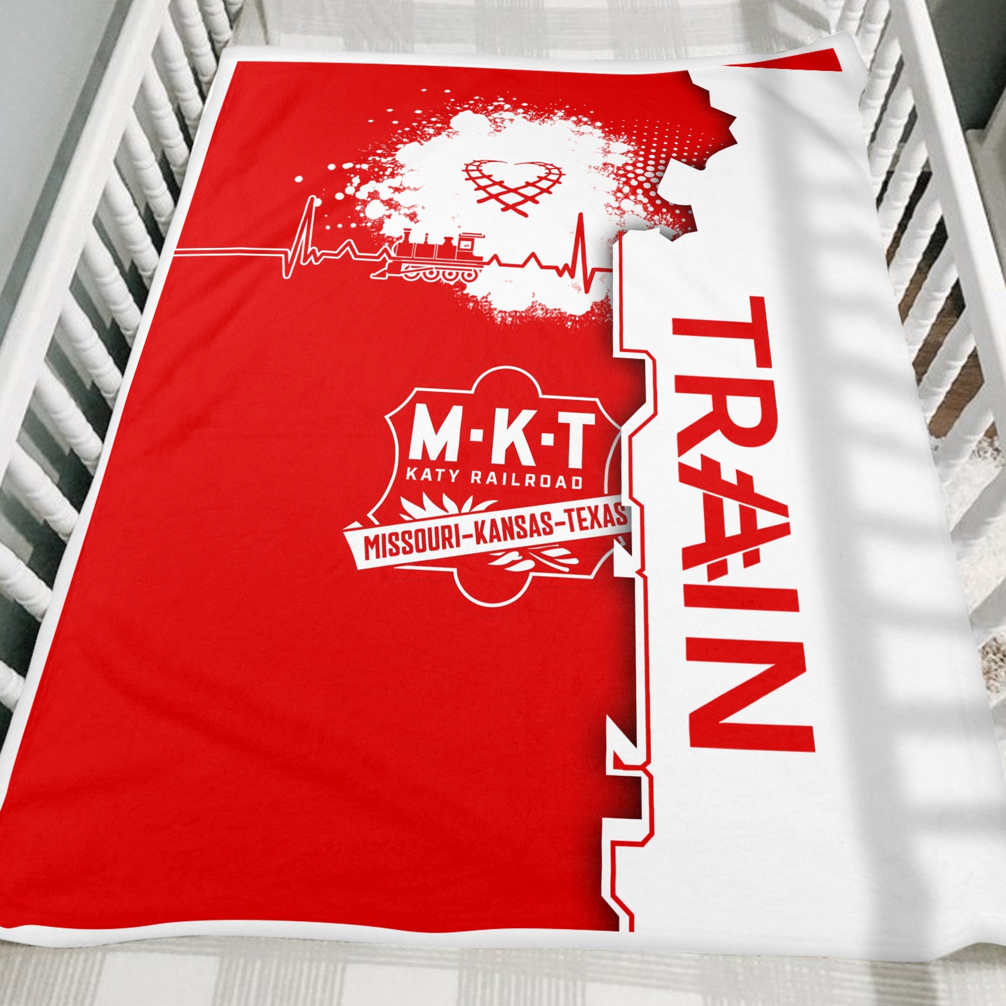Railspirit Katy Railroad Blanket Engine Heartbeat and Track Love Style Blanket Gift Idea For Train Lovers