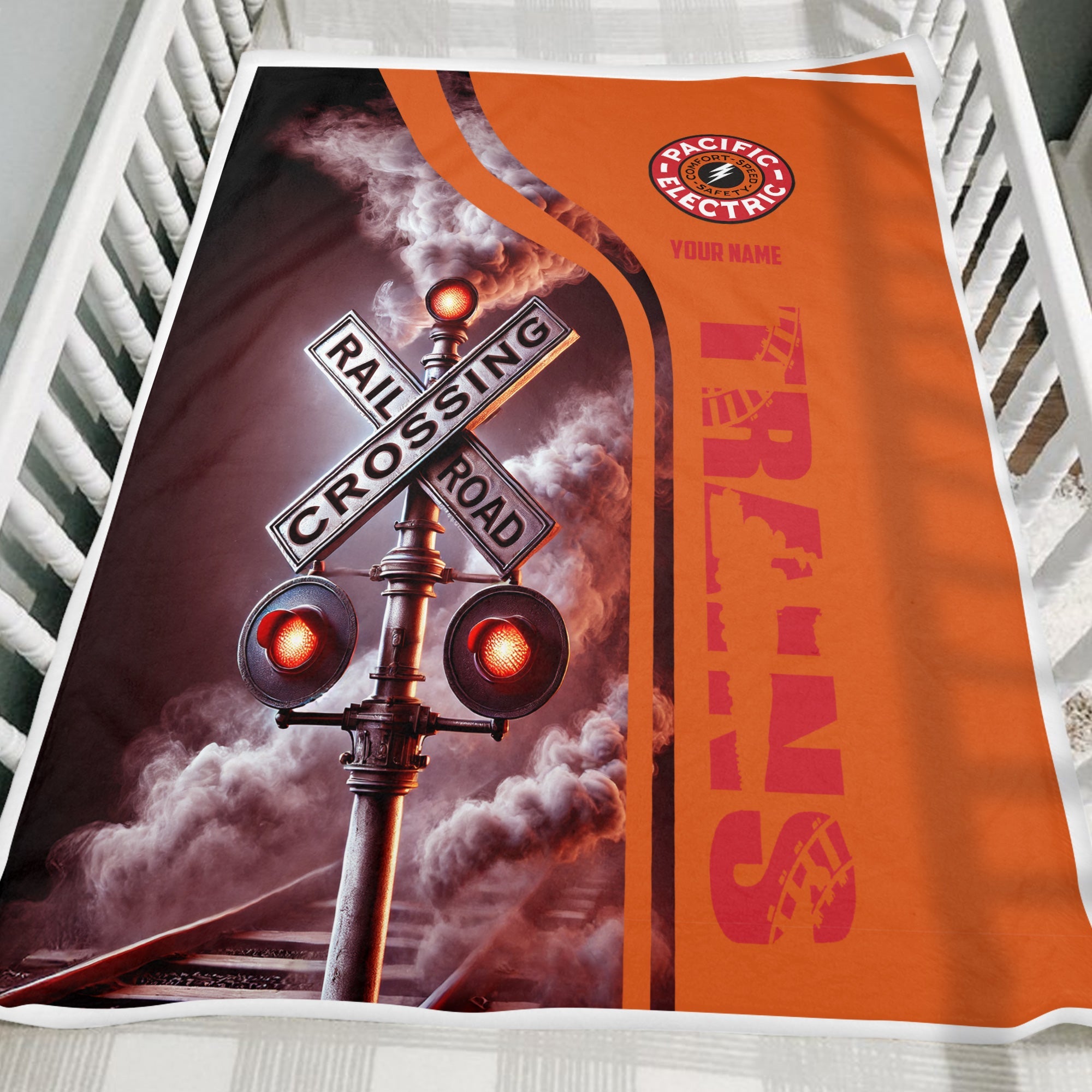 Railspirit Personalized Pacific Electric Railroad Blanket Railroad Crossing Sign Blanket All Over Print