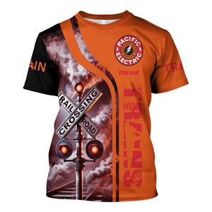 Railspirit Custom Name Pacific Electric Railroad T Shirt Railroad Crossing Sign Train Shirt All Over Print