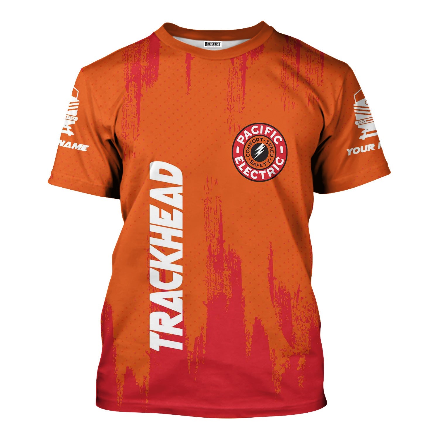 Railspirit Personalized Pacific Electric Railroad T-Shirt Paint Impact Design Train Shirt for Trackhead