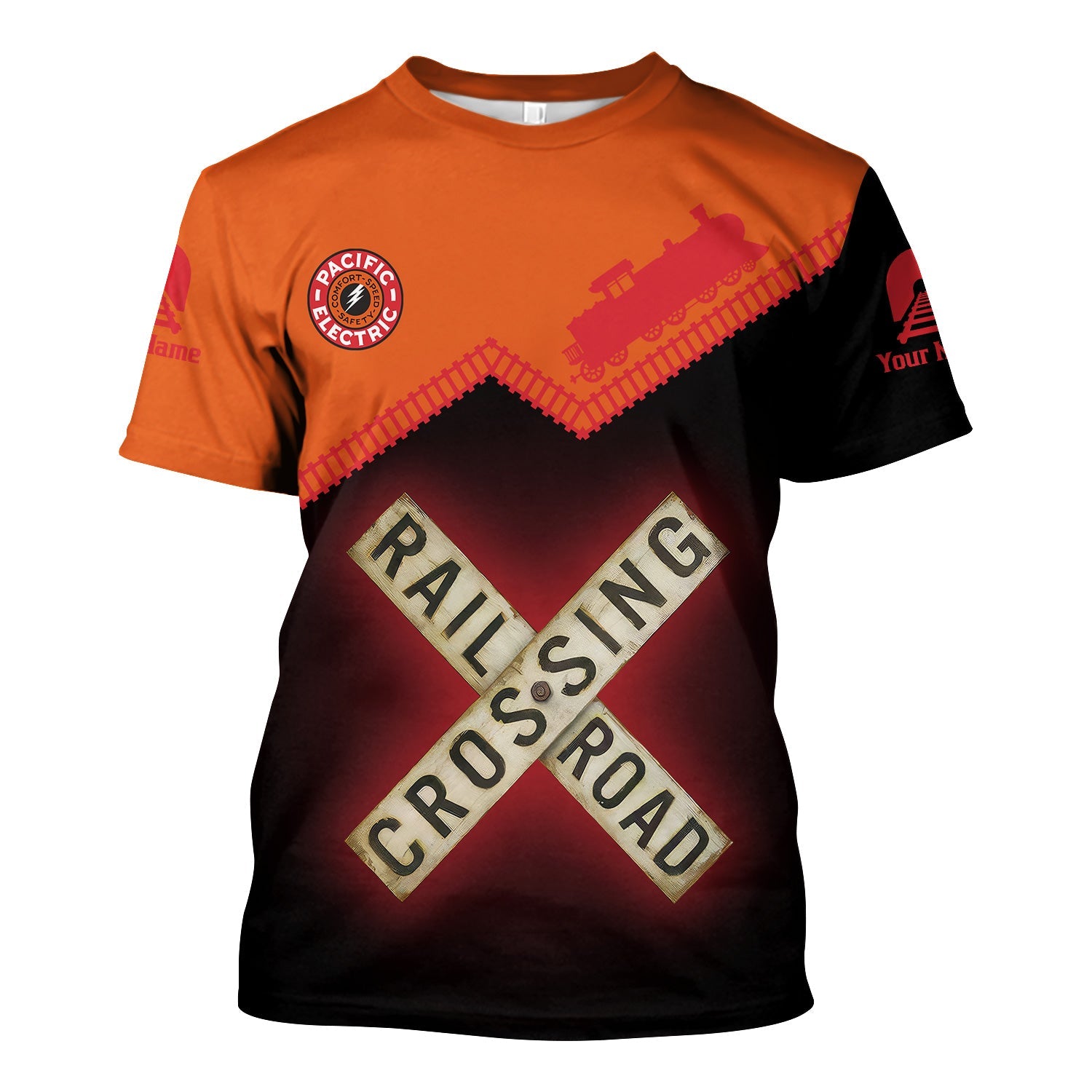 Railspirit Personalized Pacific Electric Railroad T Shirt Railroad Crossing Printed Train Track Shirt