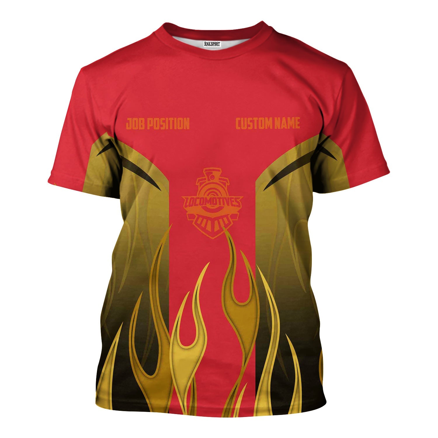 Railspirit Custom Name and Job Title Pacific Electric Railroad T-Shirt Flame Graphic Train Shirt