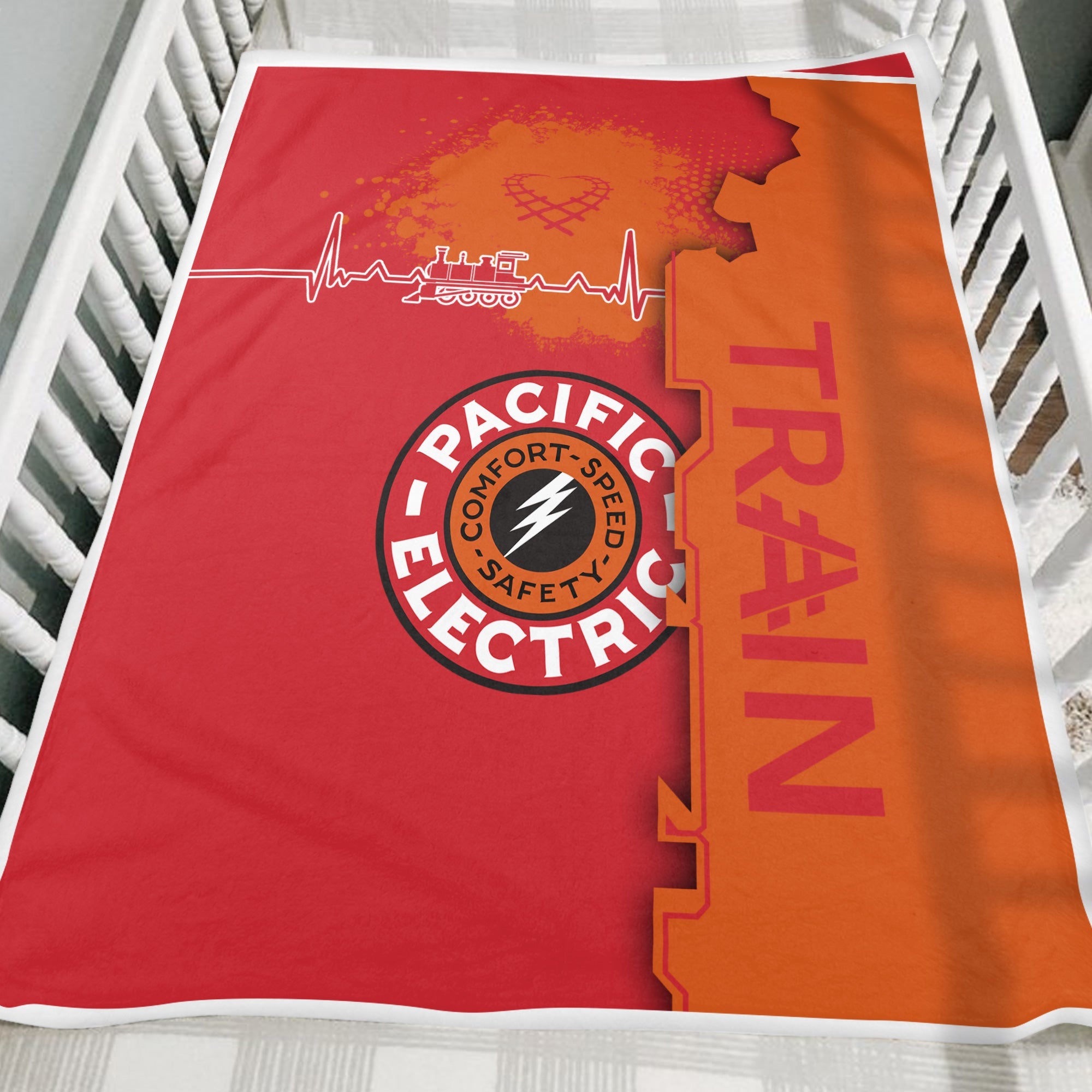 Railspirit Pacific Electric Railroad Blanket Engine Heartbeat and Track Love Style Blanket Gift Idea For Train Lovers