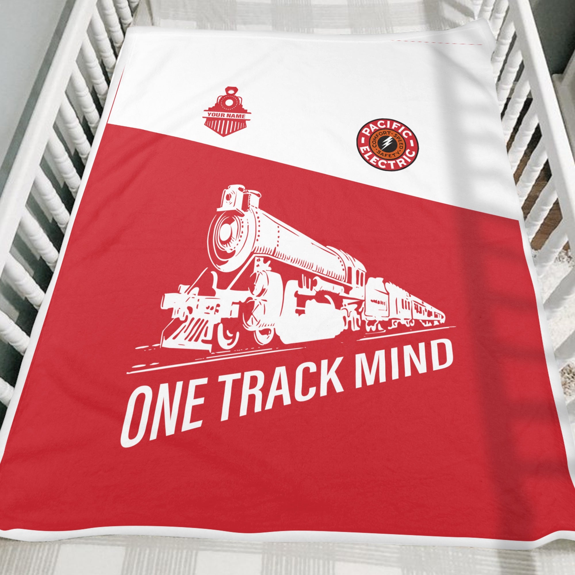Railspirit Personalized Pacific Electric Railroad Blanket One Track Mind Train Blanket Gift Idea For Train Lover