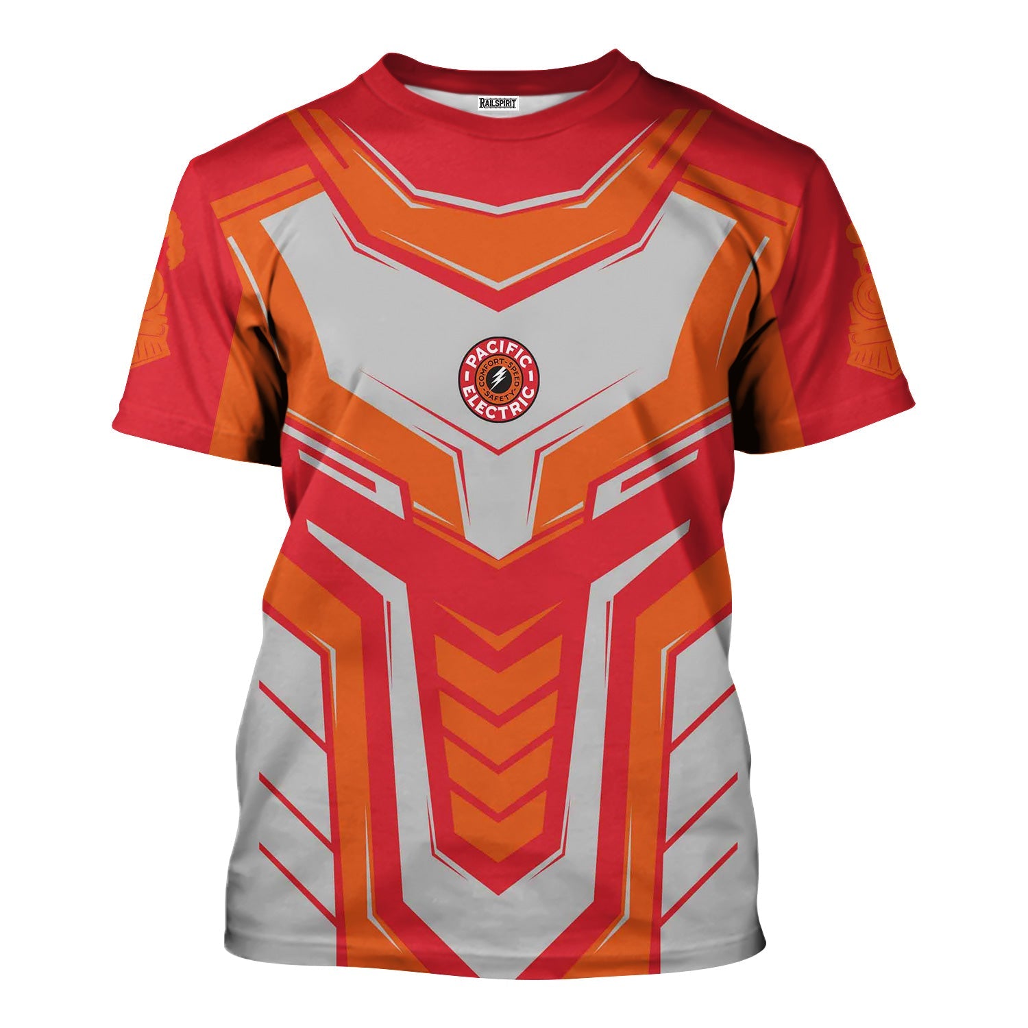 Railspirit Personalized Pacific Electric Railroad T-Shirt Armor-Inspired Design Train Shirt All Over Print