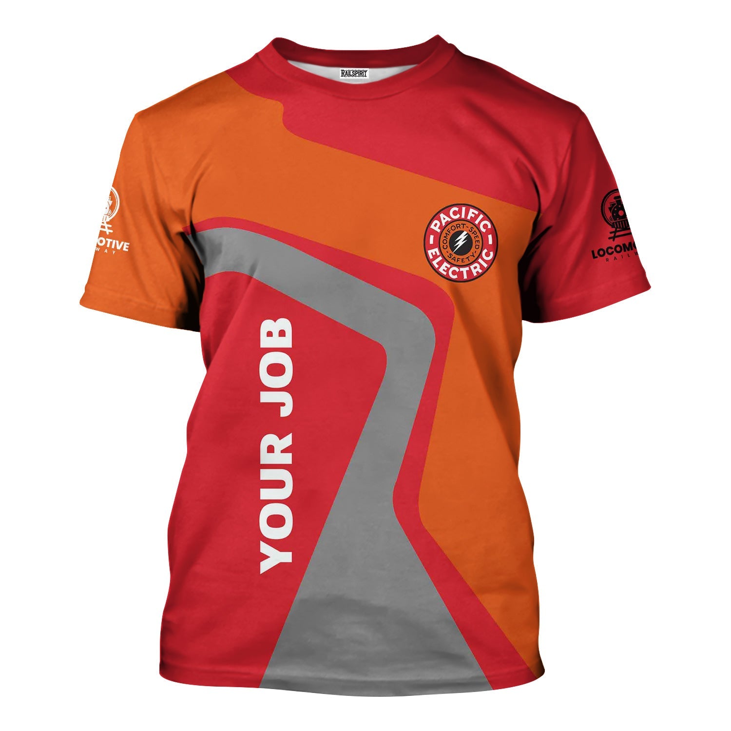 Railspirit Personalized Pacific Electric Railroad T-Shirt Unique Design with Custom Job Position Train Shirt