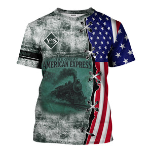 Railspirit Personalized Youngstown & Southern Railroad T-Shirt Retro American Express Train With USA Flag Shirt