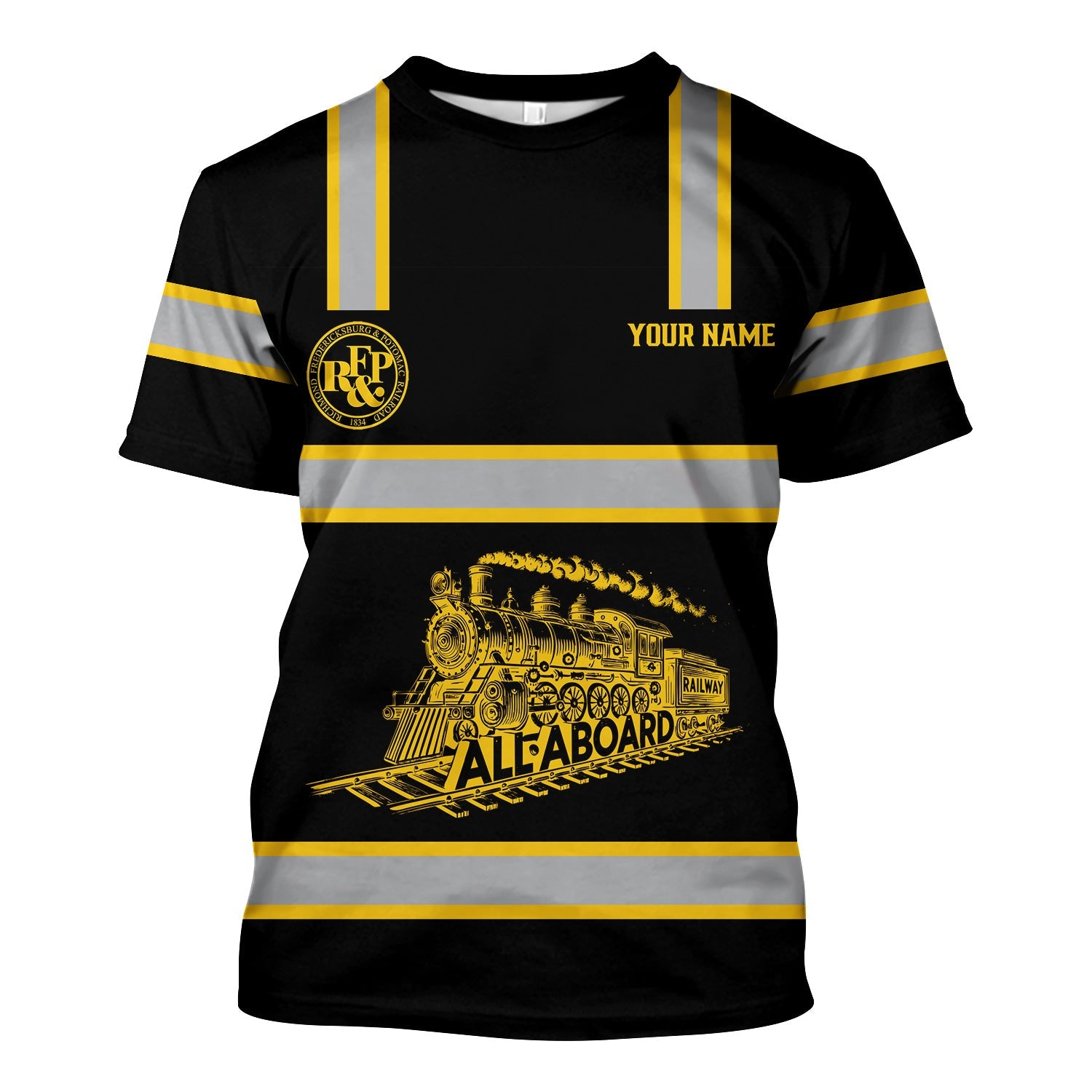 Railspirit Custom Name Richmond, Fredericksburg And Potomac Railroad T Shirt Eat Train Sleep Repeat Printed Train Shirt