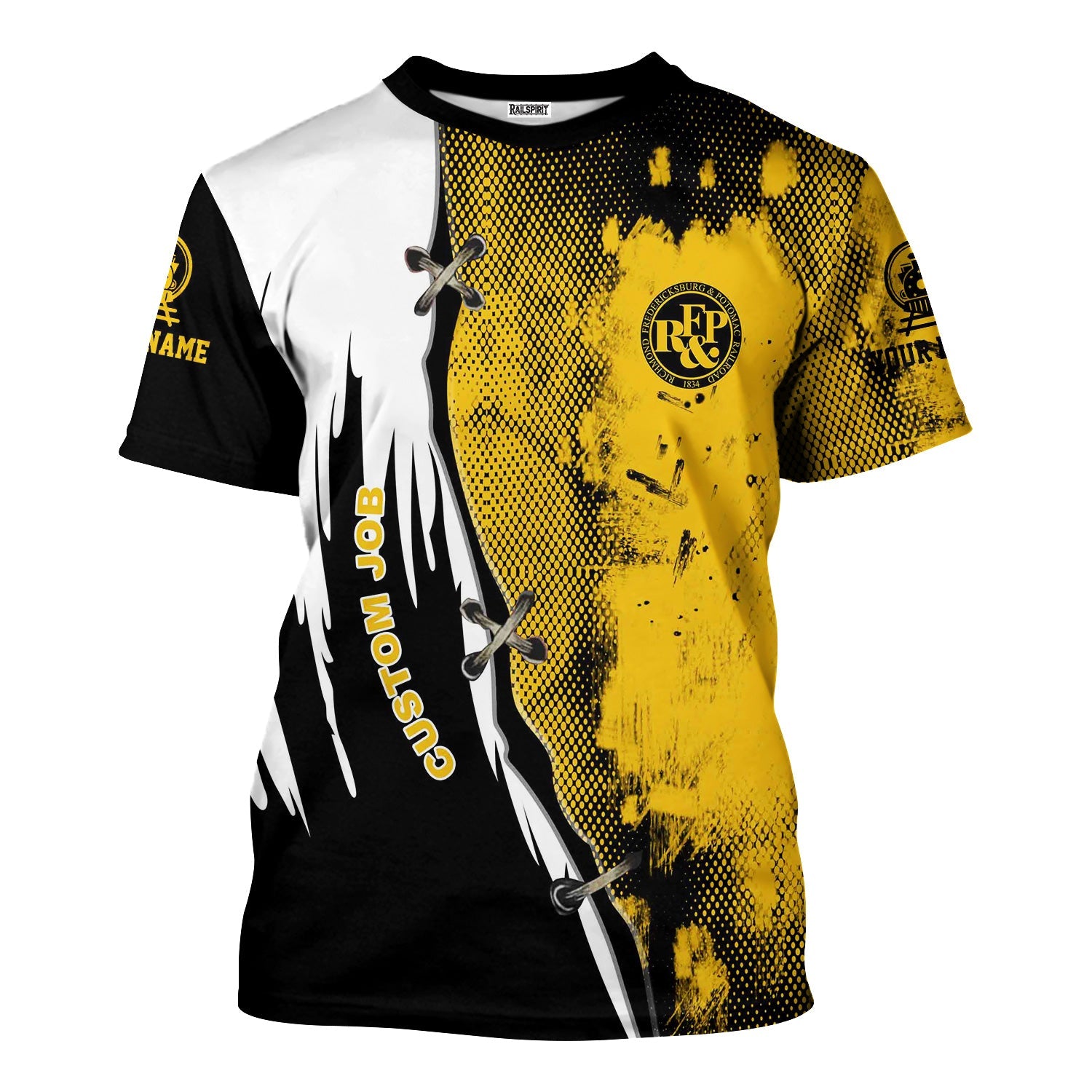 Railspirit Personalized Richmond, Fredericksburg And Potomac Railroad T-Shirt Retro Stitches Design with Custom Position Train Shirt