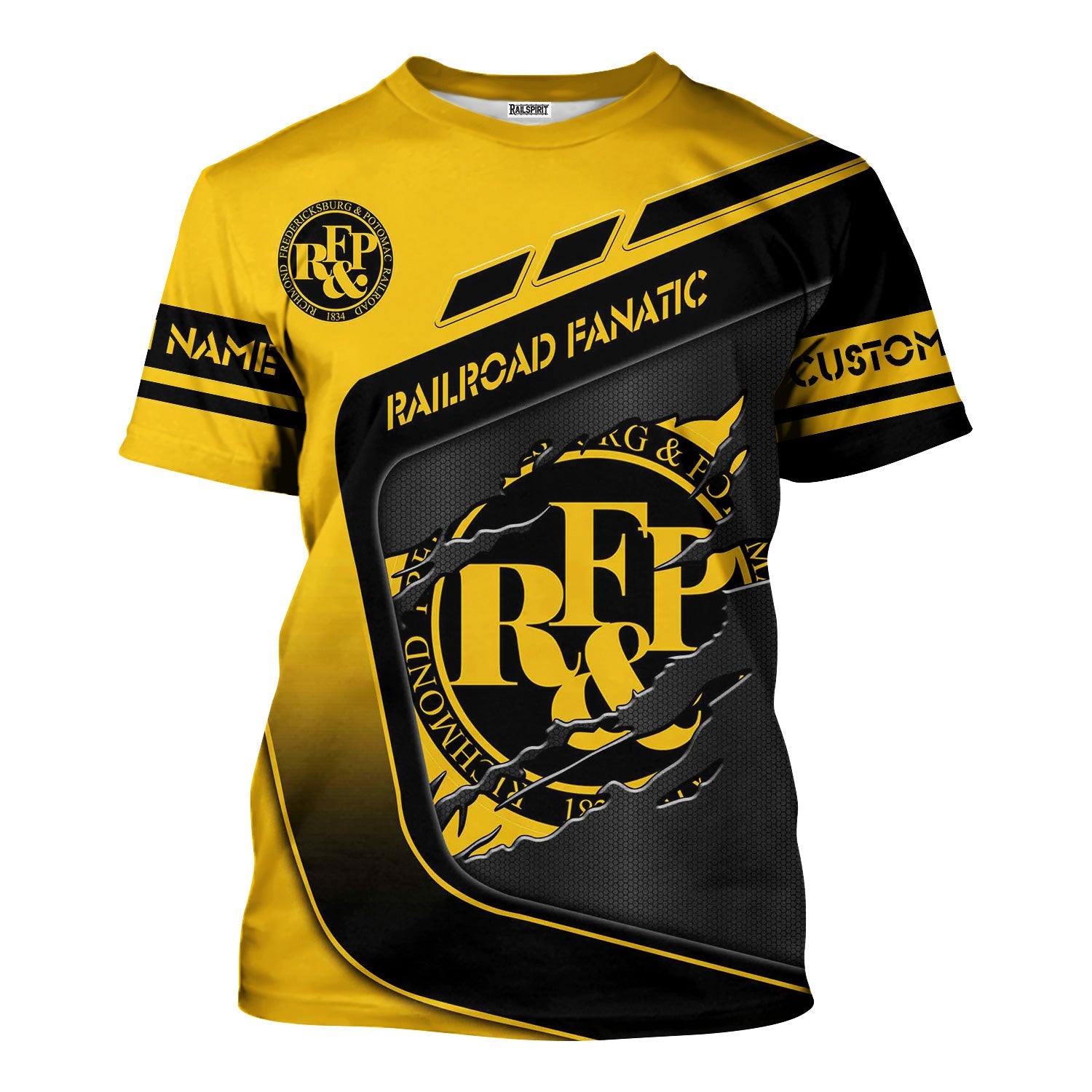 Railspirit Personalized Richmond, Fredericksburg And Potomac Railroad T-Shirt Ripped Texture Style Train Shirt For Railroad Fanatic