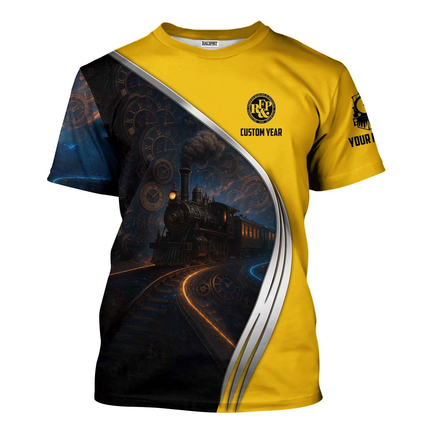 Railspirit Personalized Richmond, Fredericksburg And Potomac Railroad T-Shirt Steampunk Locomotive with Custom Year Train Shirt