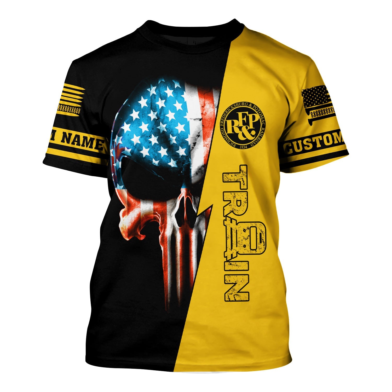 Railspirit Personalized Richmond, Fredericksburg And Potomac Railroad T-Shirt Train Skull American Flag Shirt All Over Print