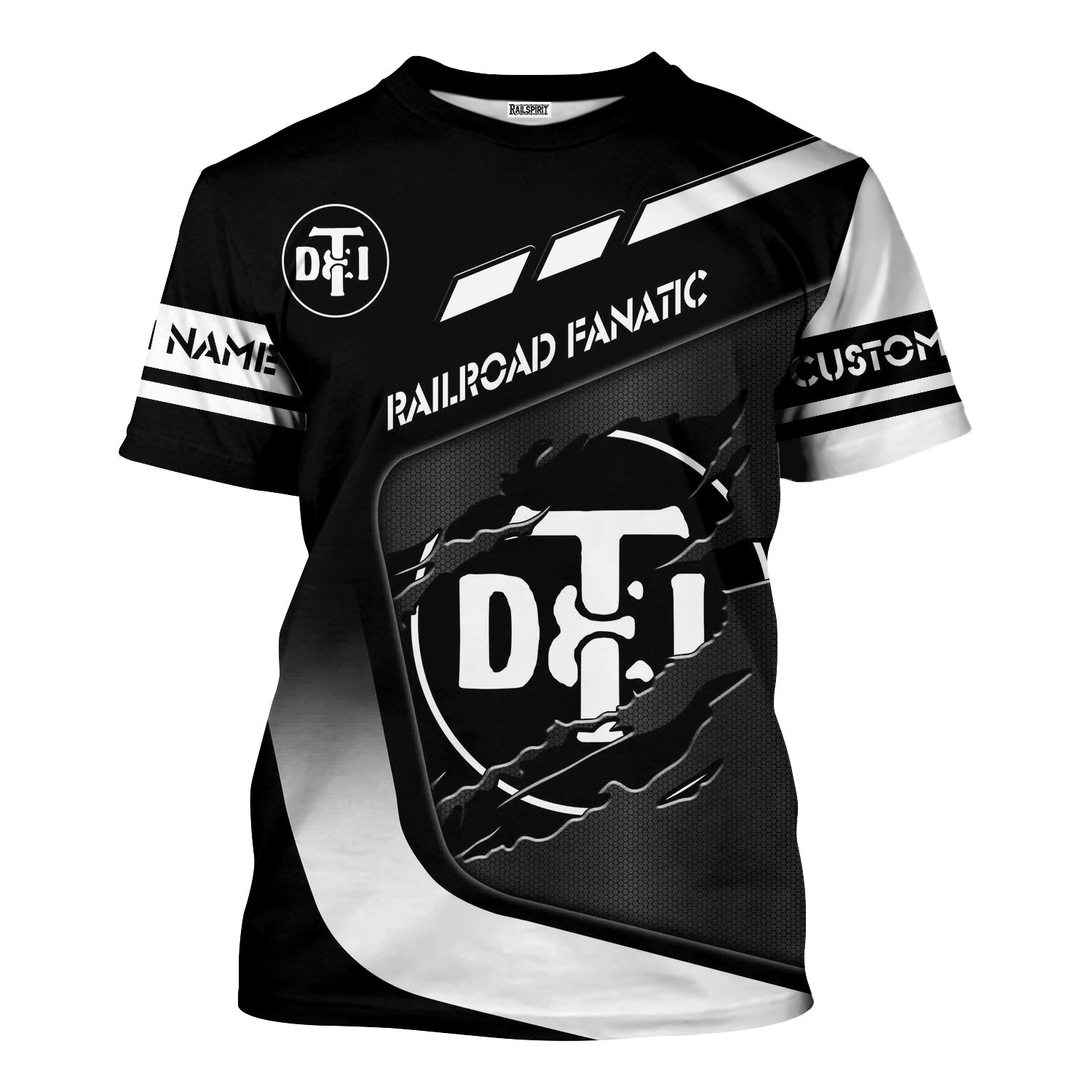 Railspirit Personalized Detroit Toledo And Ironton Railroad T-Shirt Ripped Texture Style Train Shirt For Railroad Fanatic