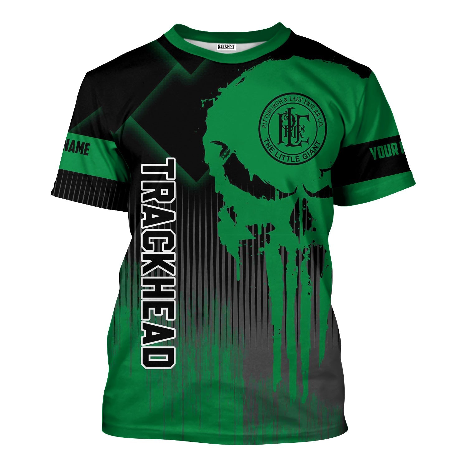 Railspirit Personalized Pittsburgh And Lake Erie Railroad T-Shirt Skull Design with Custom Job Train Shirt for Trackhead Crew