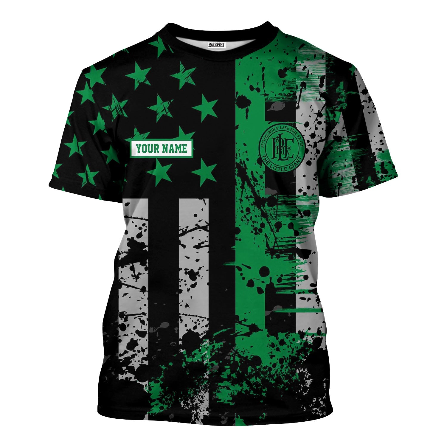 Railspirit Personalized Pittsburgh And Lake Erie Railroad T-Shirt Artistic Paint American Flag Style Train Shirt