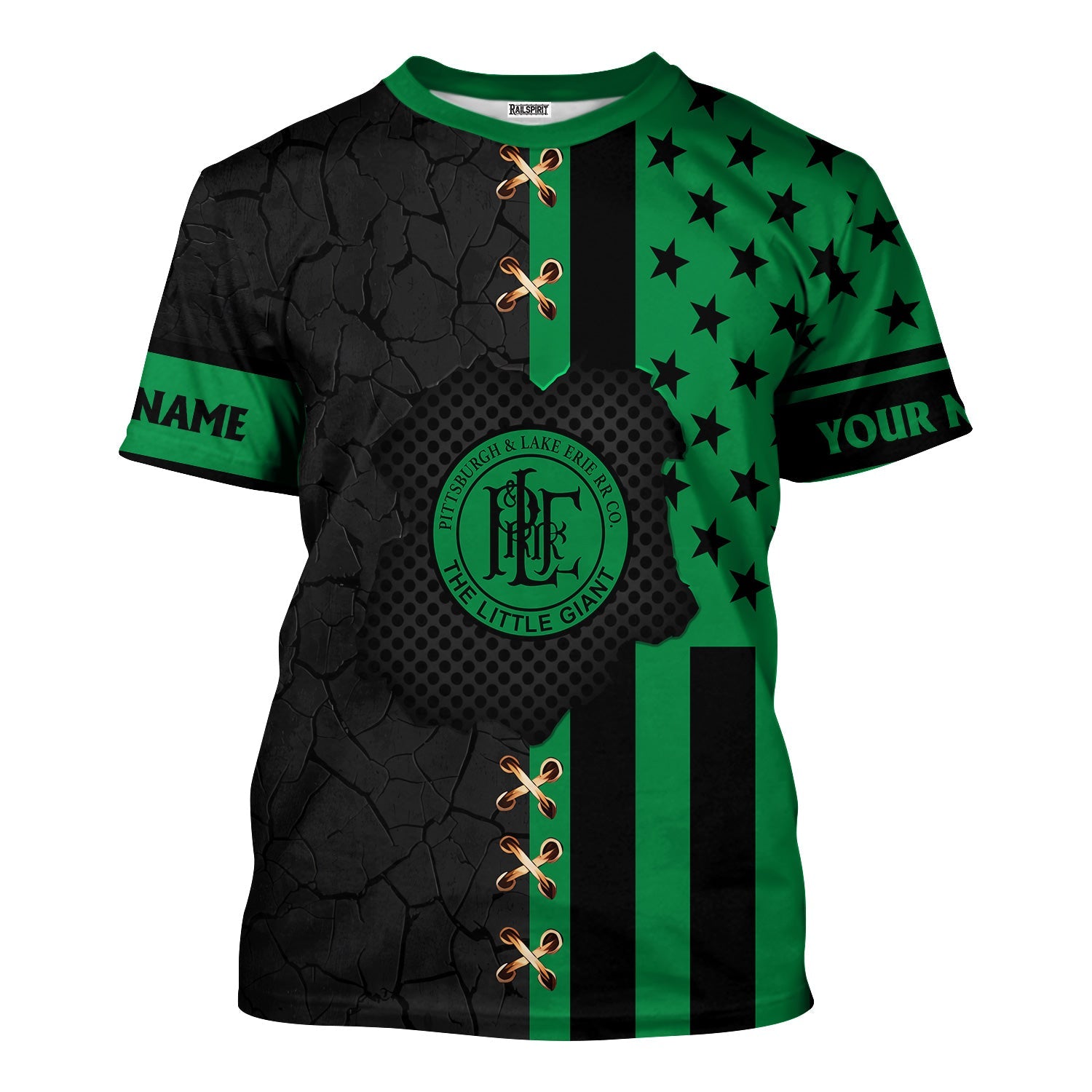 Railspirit Personalized Pittsburgh And Lake Erie Railroad T-Shirt American Flag with Crack Effect Train Shirt