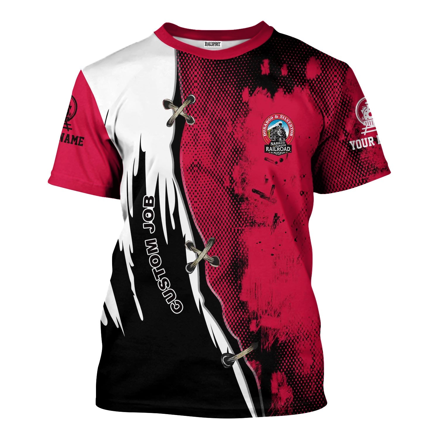 Railspirit Personalized Durango And Silverton Narrow Gauge Railroad T-Shirt Retro Stitches Design with Custom Position Train Shirt