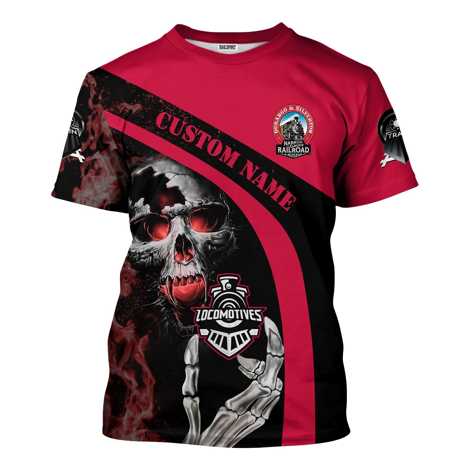 Railspirit Personalized Durango And Silverton Narrow Gauge Railroad T-Shirt Flame Skull Design Train Shirt for Locomotive Fans