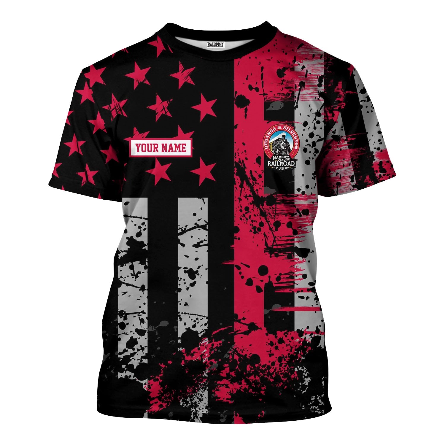 Railspirit Personalized Durango And Silverton Narrow Gauge Railroad T-Shirt Artistic Paint American Flag Style Train Shirt