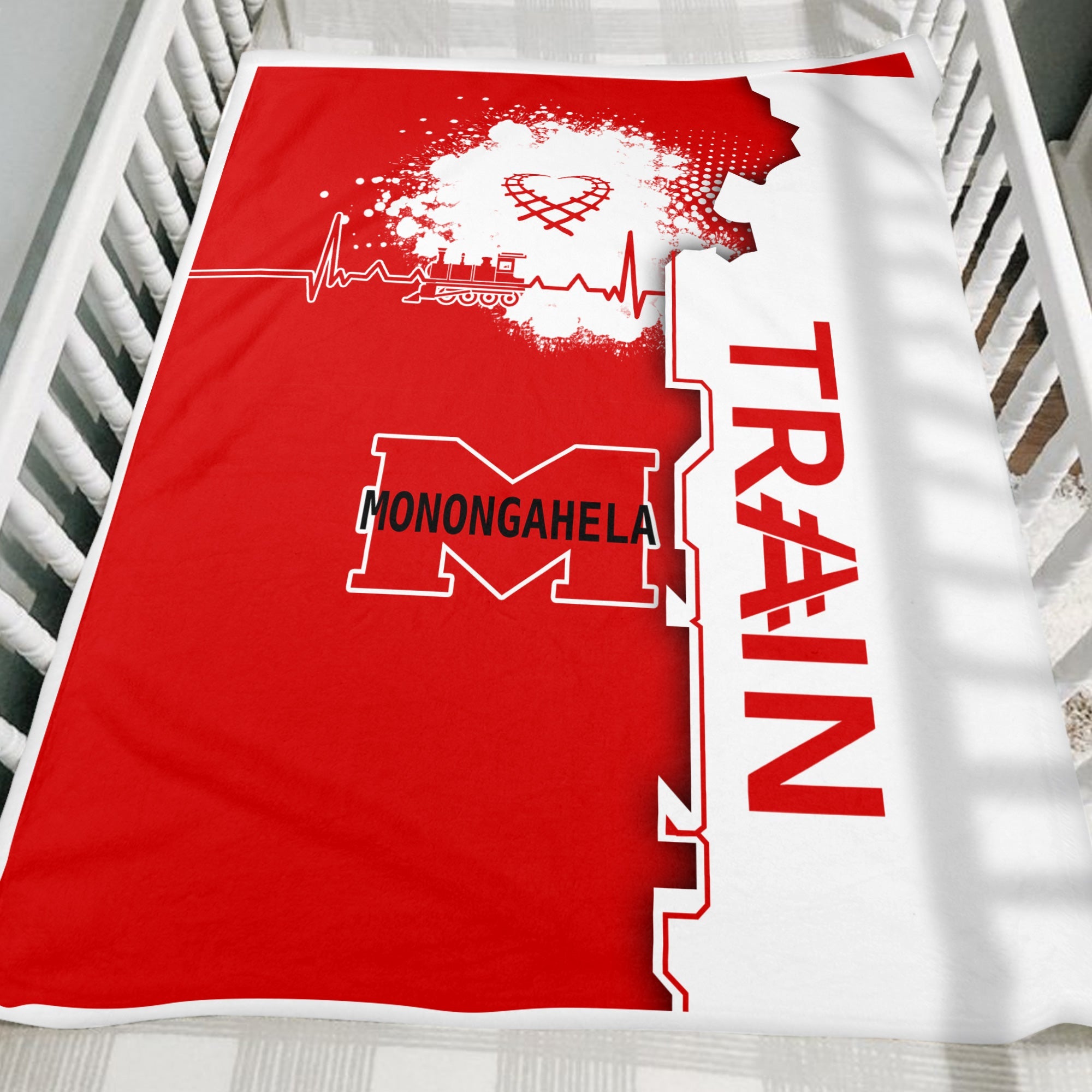 Railspirit Monongahela Railroad Blanket Engine Heartbeat and Track Love Style Blanket Gift Idea For Train Lovers