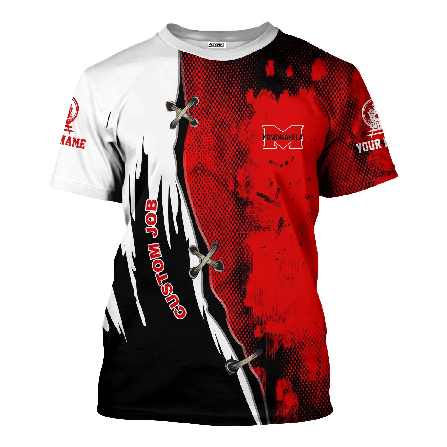 Railspirit Personalized Monongahela Railroad T-Shirt Retro Stitches Design with Custom Position Train Shirt