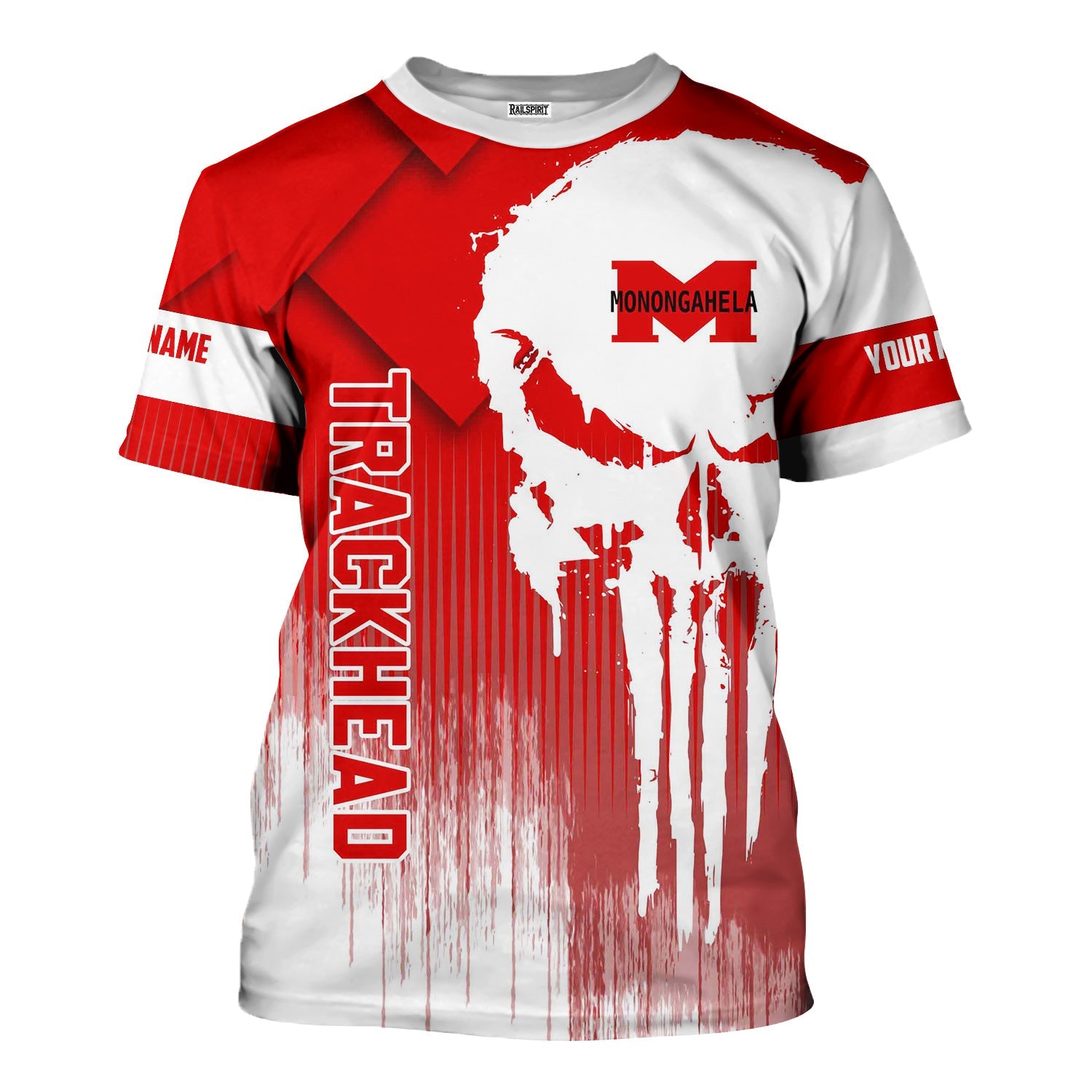 Railspirit Personalized Monongahela Railroad T-Shirt Skull Design with Custom Job Train Shirt for Trackhead Crew