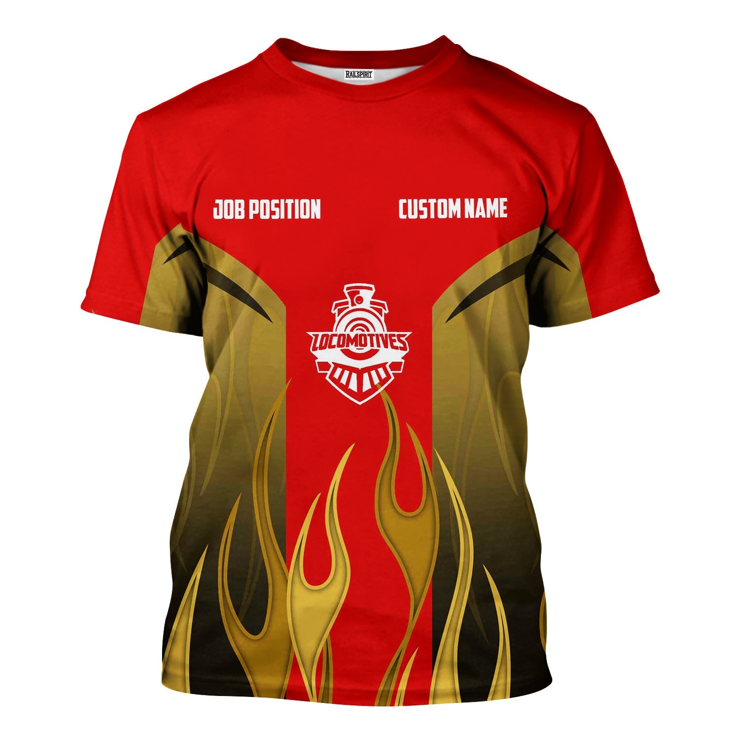 Railspirit Custom Name and Job Title Monongahela Railroad T-Shirt Flame Graphic Train Shirt
