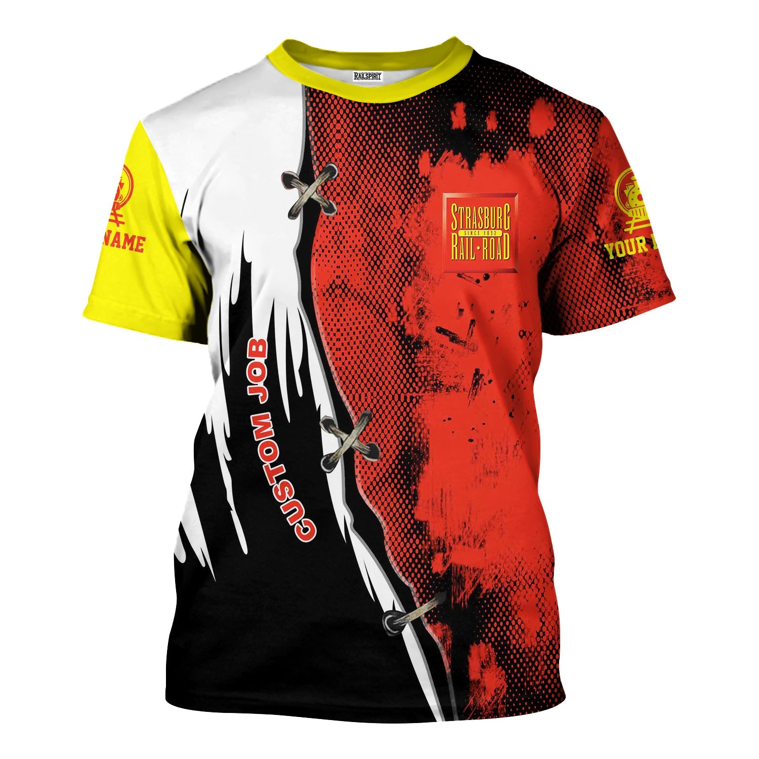 Railspirit Personalized Strasburg Railroad T-Shirt Retro Stitches Design with Custom Position Train Shirt