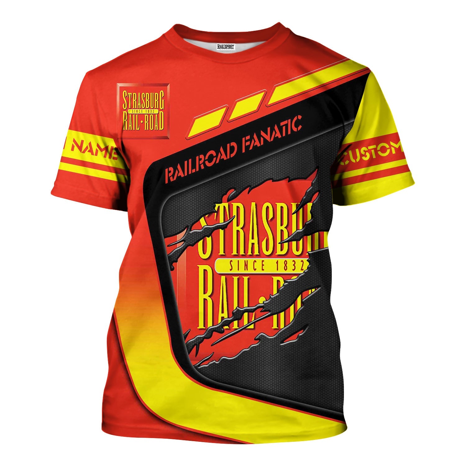 Railspirit Personalized Strasburg Railroad T-Shirt Ripped Texture Style Train Shirt For Railroad Fanatic