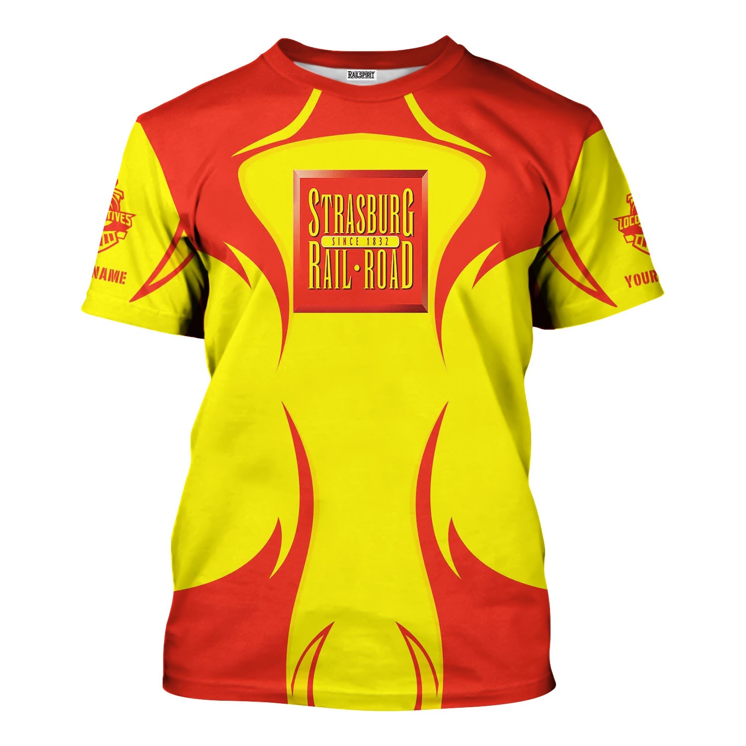 Railspirit Personalized Strasburg Railroad T-Shirt Distinctive Flame Style Shirt For Steam Engine Addict