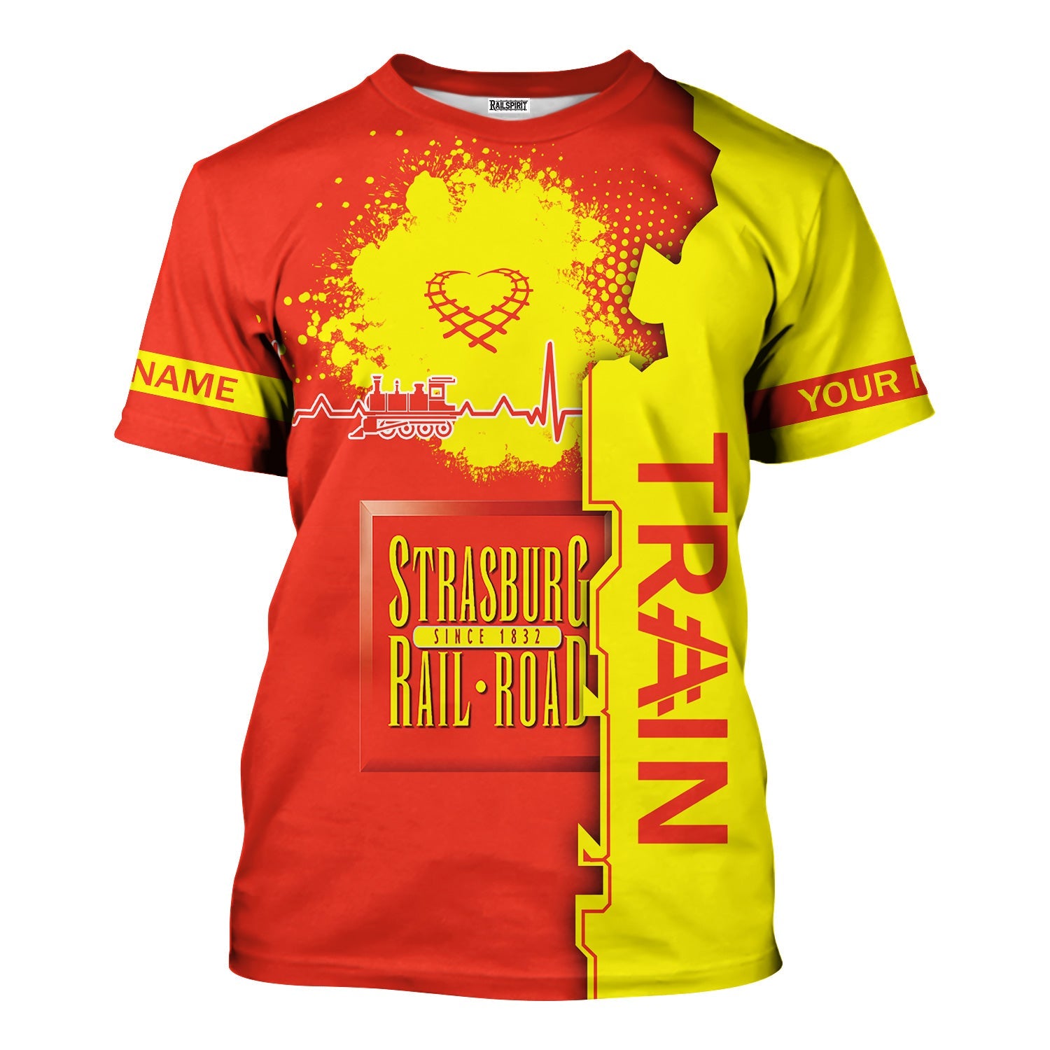 Railspirit Personalized Strasburg Railroad T-Shirt Engine Heartbeat and Track Love Style Shirt Gift Idea For Train Lovers