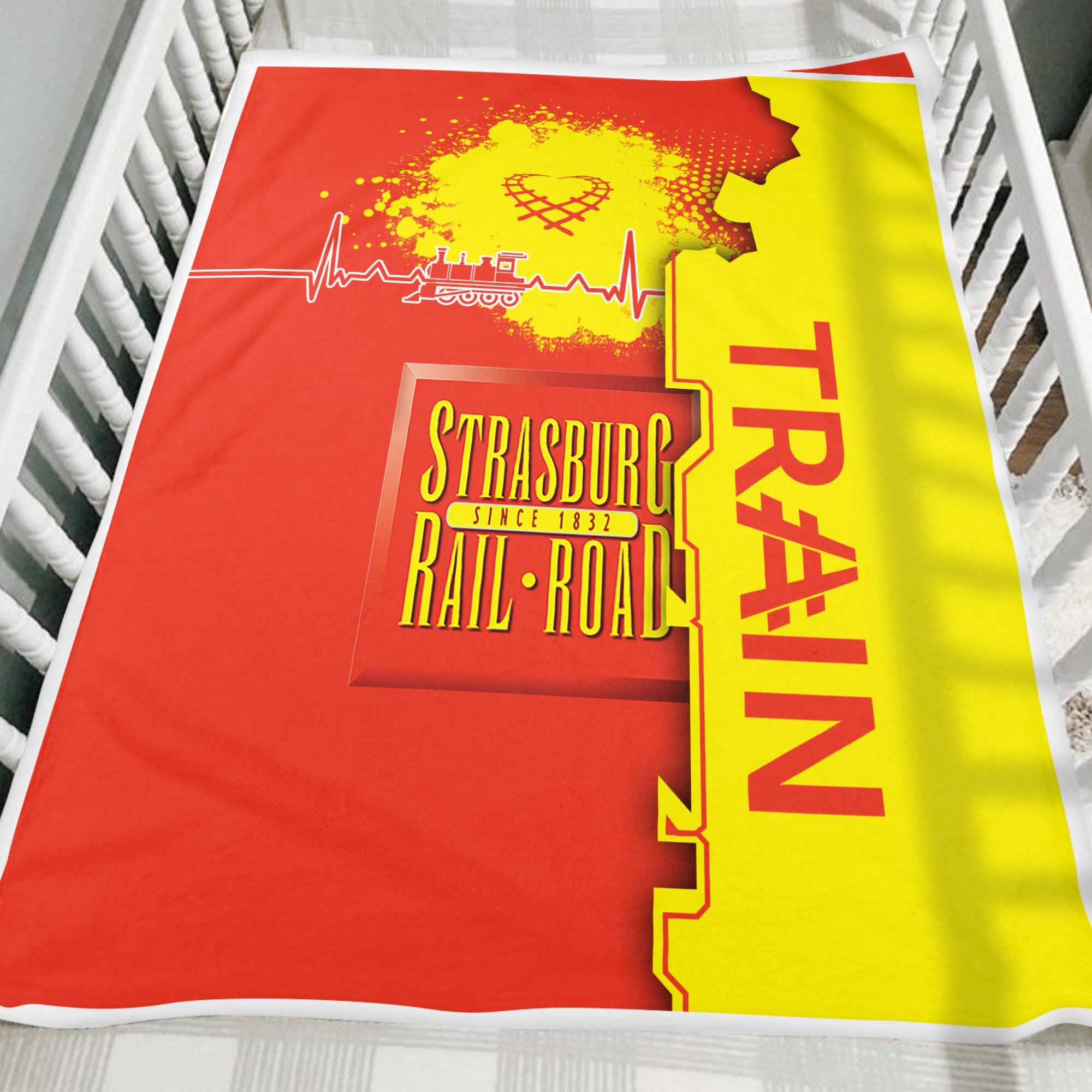 Railspirit Strasburg Railroad Blanket Engine Heartbeat and Track Love Style Blanket Gift Idea For Train Lovers
