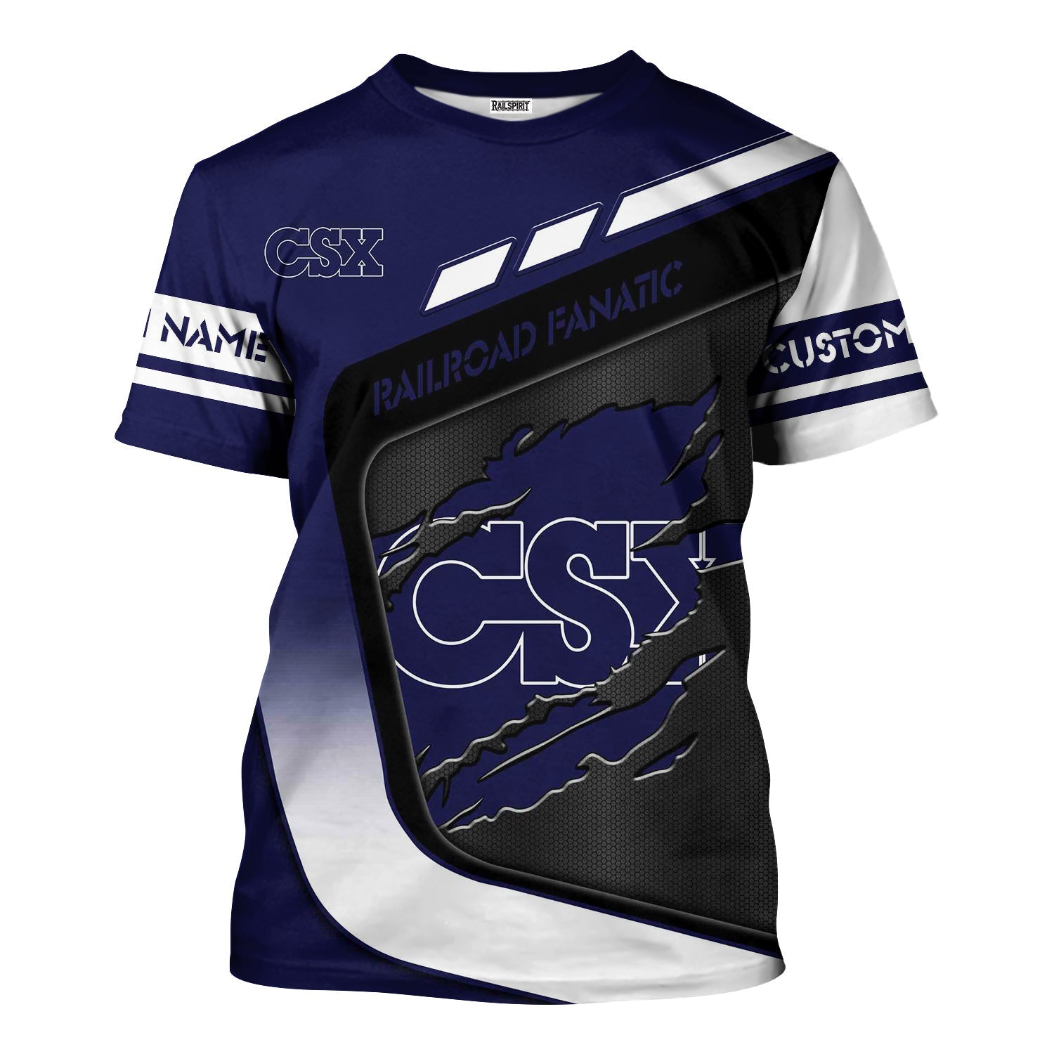 Railspirit Personalized CSX Transportation Railroad T-Shirt Ripped Texture Style Train Shirt For Railroad Fanatic