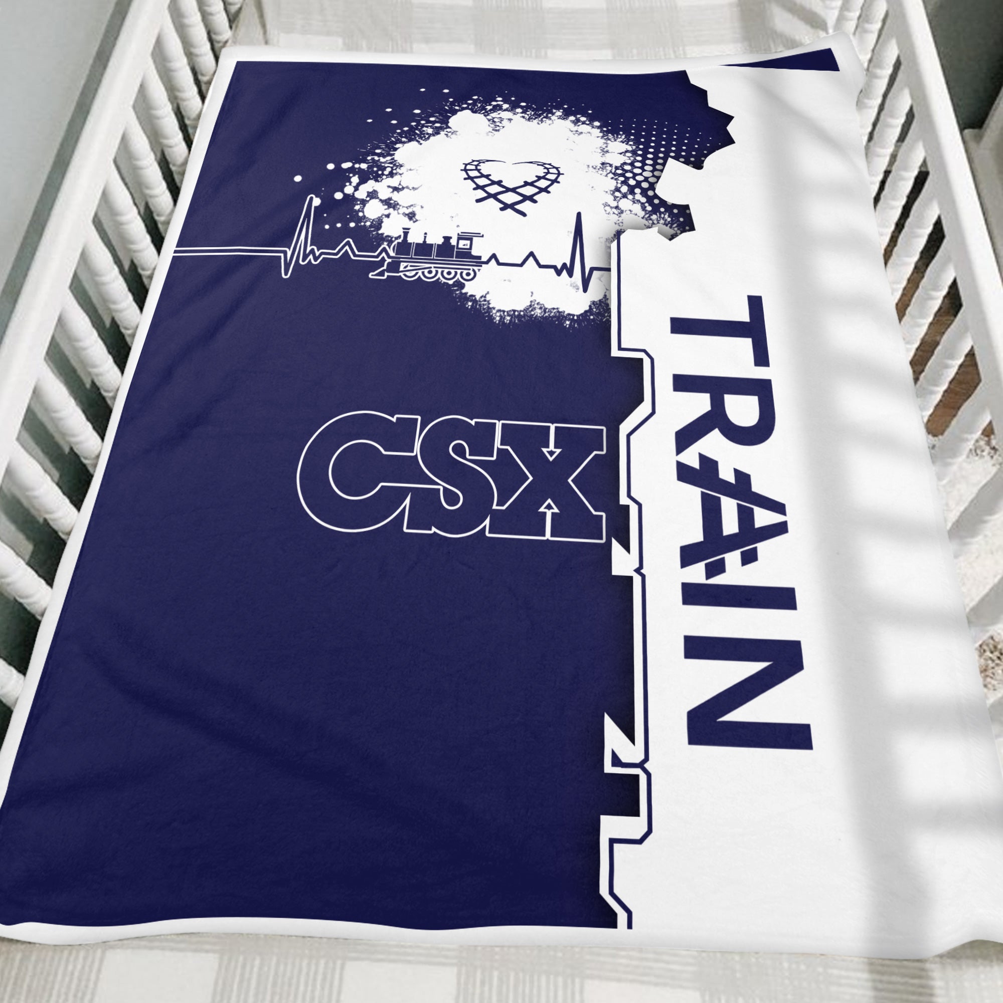 Railspirit CSX Transportation Railroad Blanket Engine Heartbeat and Track Love Style Blanket Gift Idea For Train Lovers
