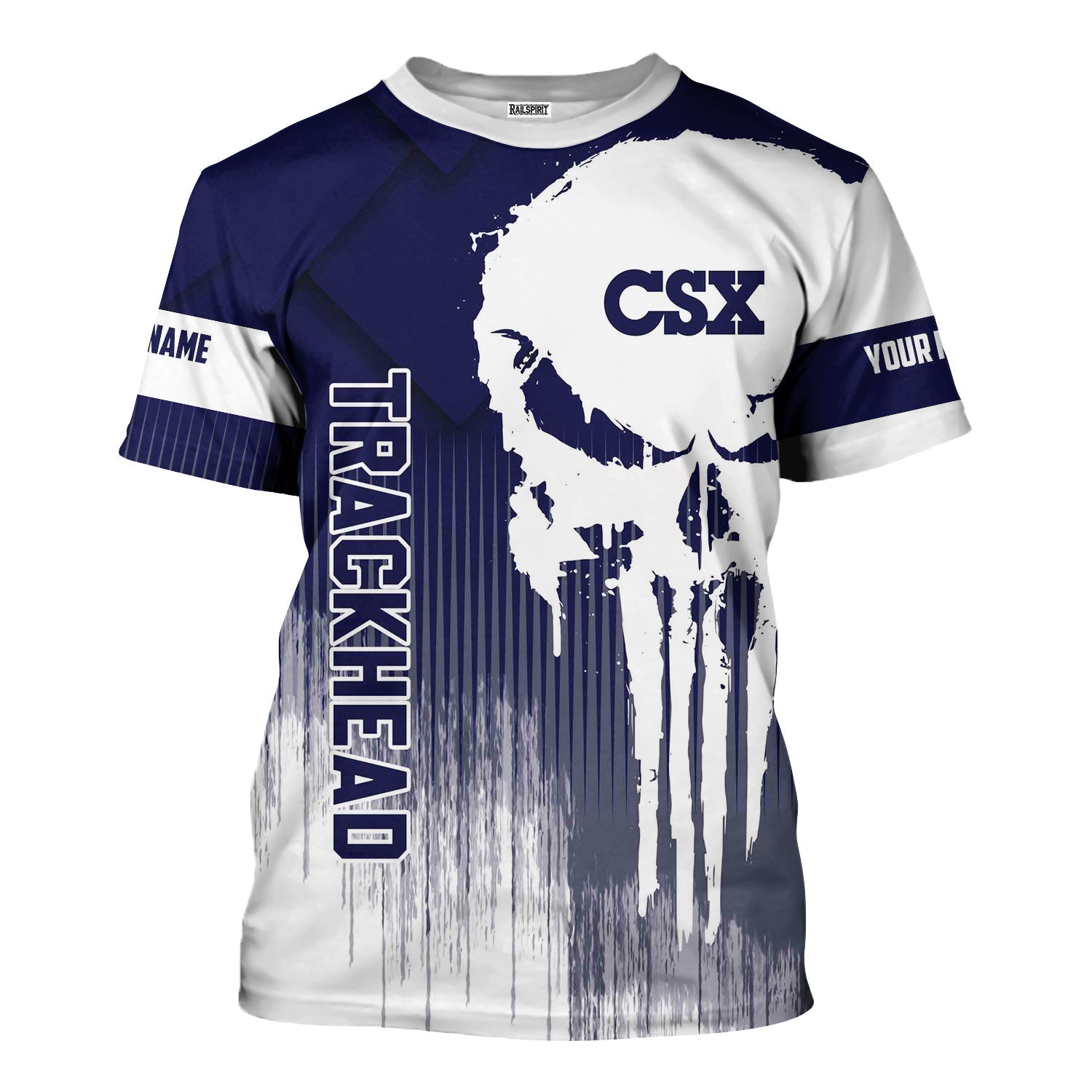 Railspirit Personalized CSX Transportation Railroad T-Shirt Skull Design with Custom Job Train Shirt for Trackhead Crew