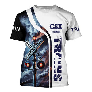 Railspirit Custom Name CSX Transportation Railroad T Shirt Railroad Crossing Sign Train Shirt All Over Print