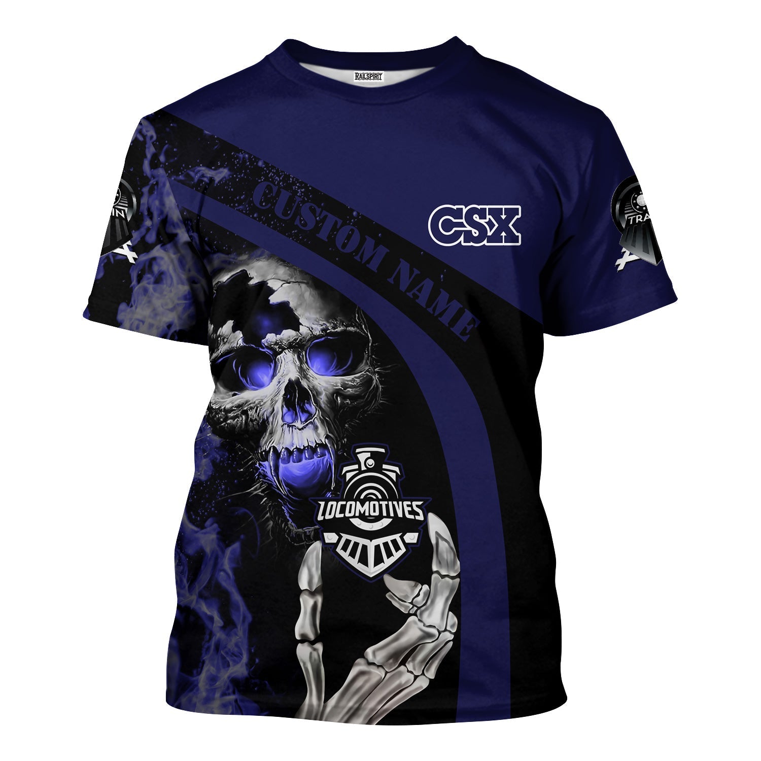 Railspirit Personalized CSX Transportation Railroad T-Shirt Flame Skull Design Train Shirt for Locomotive Fans
