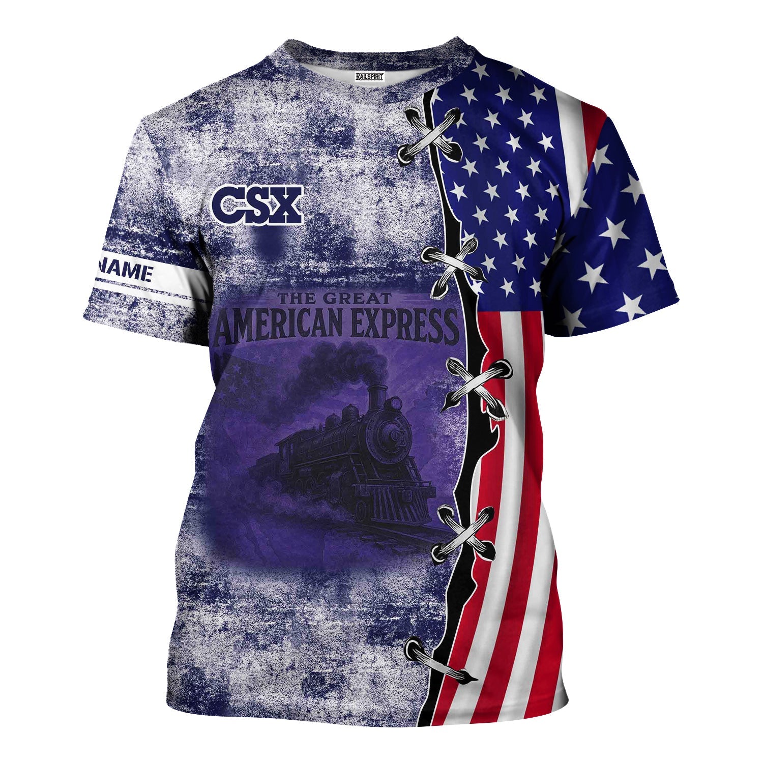 Railspirit Personalized CSX Transportation Railroad T-Shirt Retro American Express Train With USA Flag Shirt