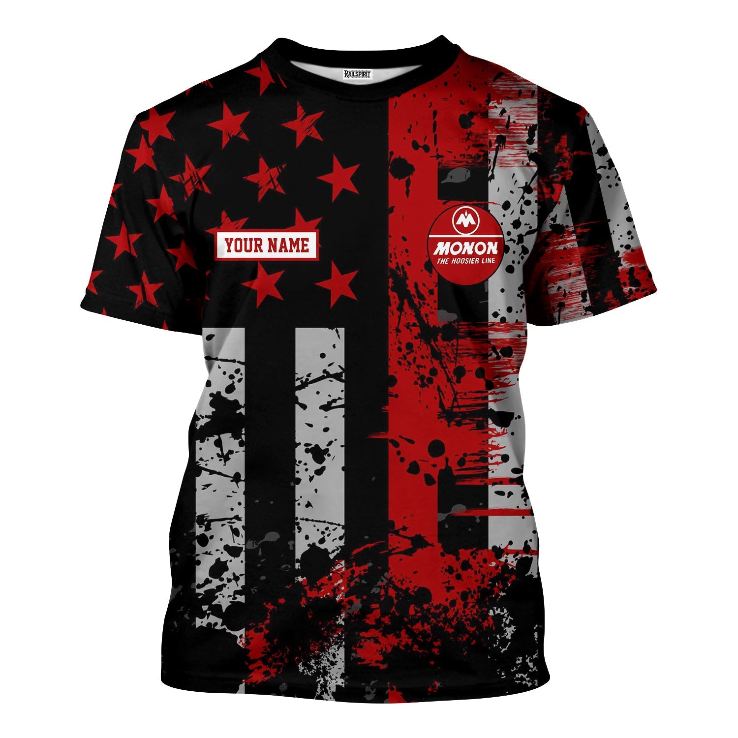 Railspirit Personalized Monon Railroad T-Shirt Artistic Paint American Flag Style Train Shirt