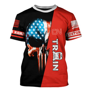 Railspirit Personalized Canadian National Railroad T-Shirt Train Skull American Flag Shirt All Over Print