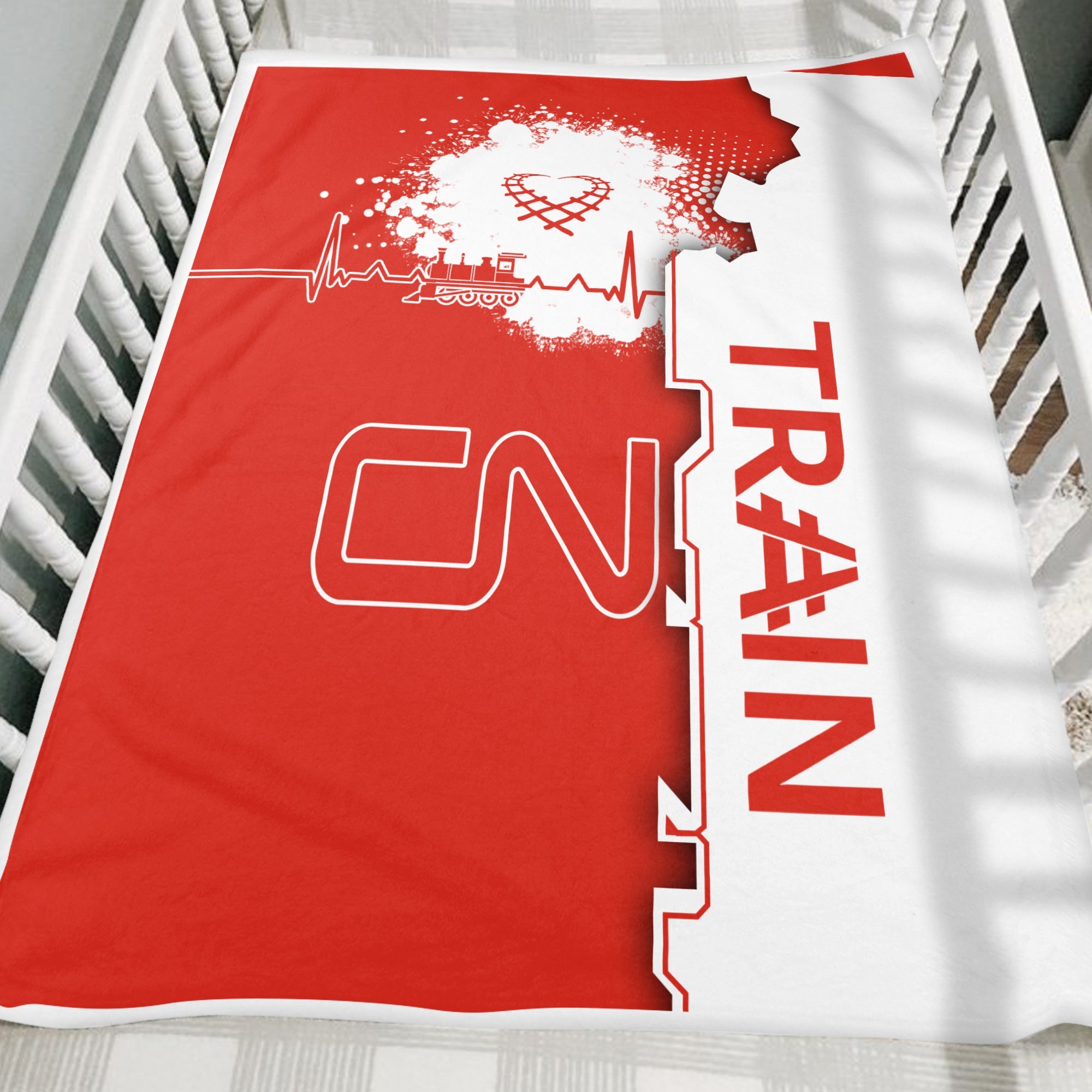 Railspirit Canadian National Railroad Blanket Engine Heartbeat and Track Love Style Blanket Gift Idea For Train Lovers