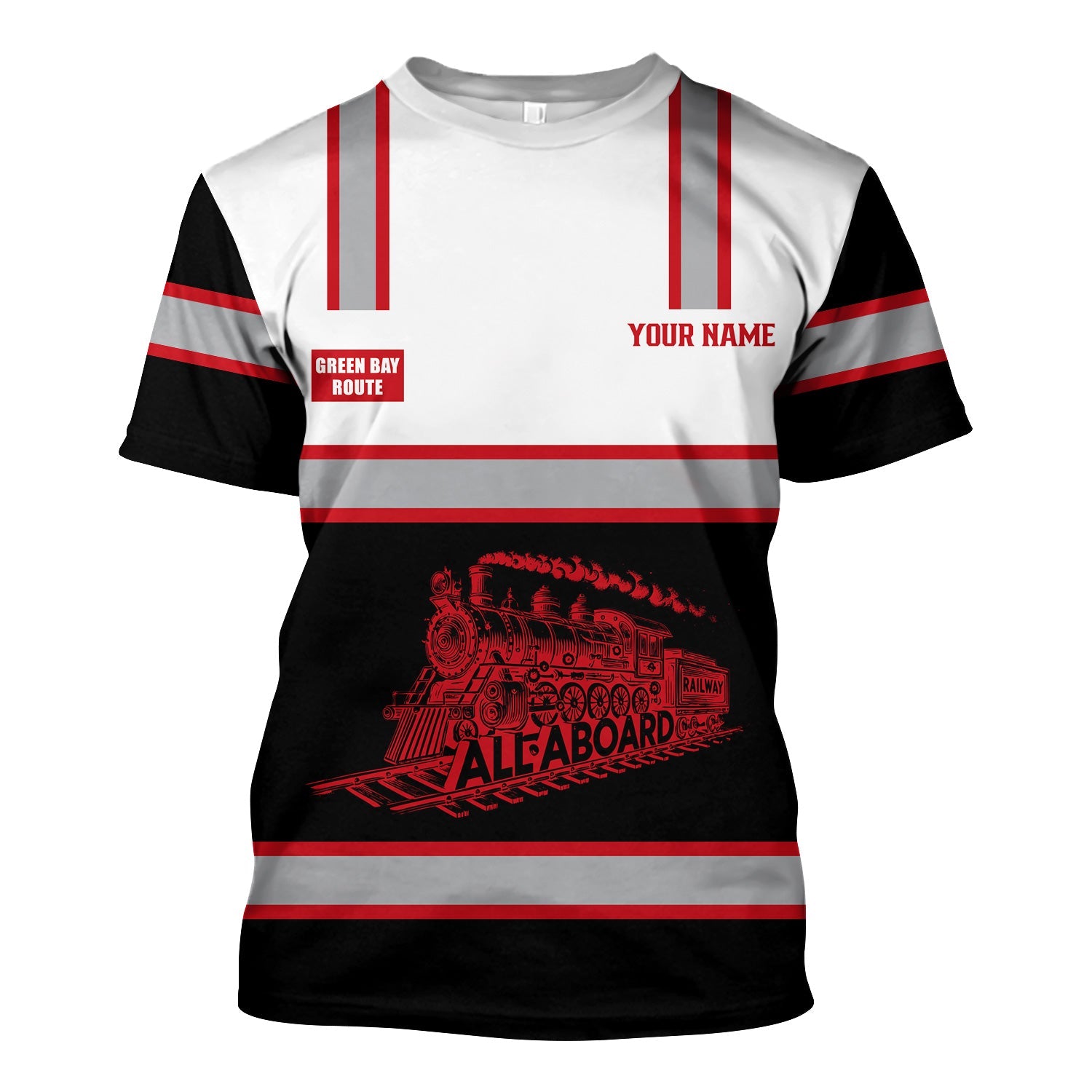 Railspirit Custom Name Green Bay & Western Railroad T Shirt Eat Train Sleep Repeat Printed Train Shirt