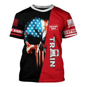 Railspirit Personalized Green Bay & Western Railroad T-Shirt Train Skull American Flag Shirt All Over Print