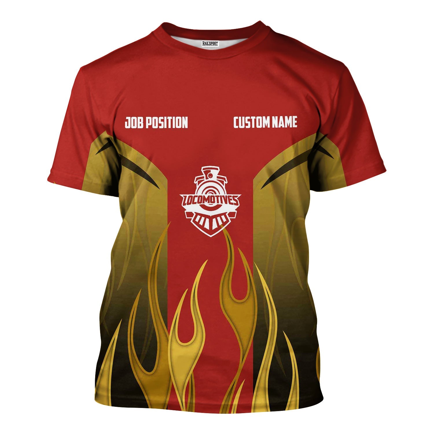 Railspirit Custom Name and Job Title New Hope Railroad T-Shirt Flame Graphic Train Shirt