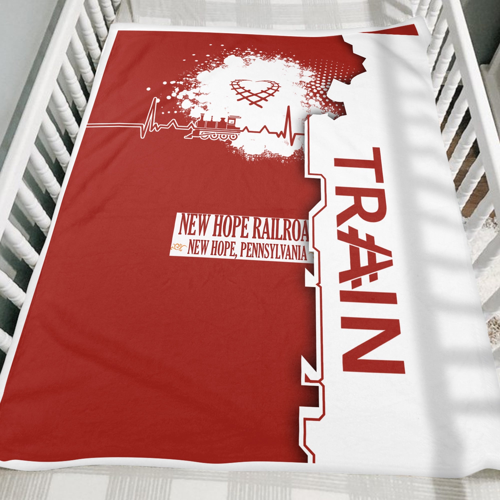 Railspirit New Hope Railroad Blanket Engine Heartbeat and Track Love Style Blanket Gift Idea For Train Lovers